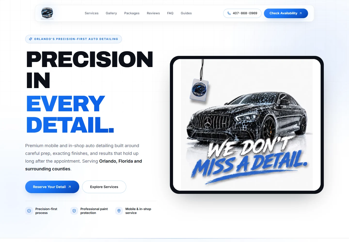 Precision Detailing — actual desktop website