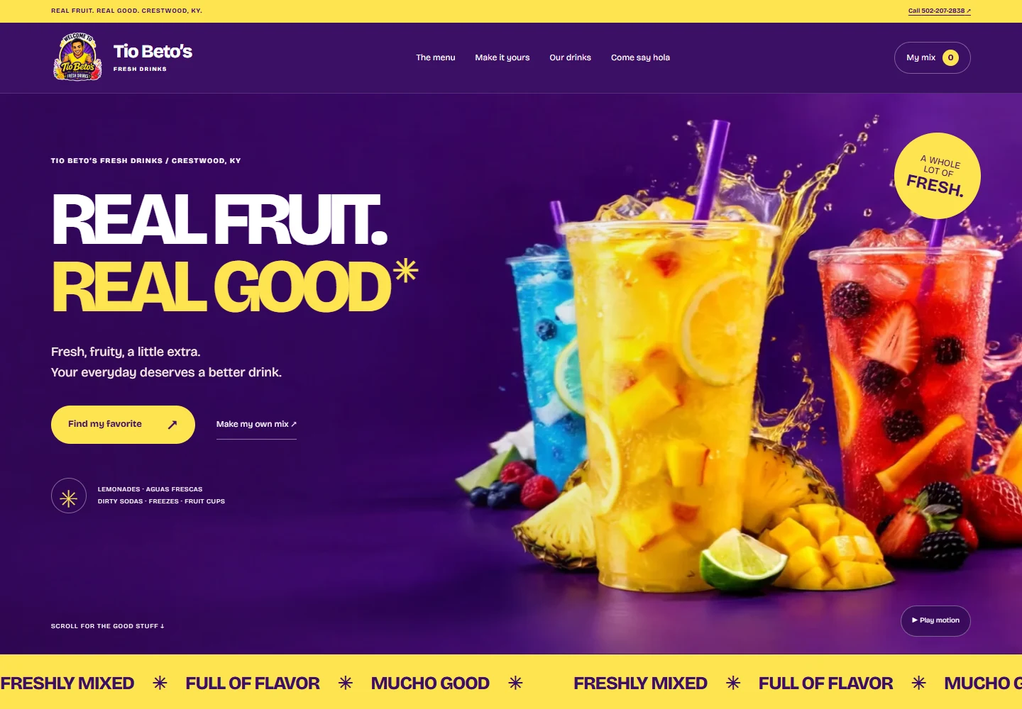 Tio Beto’s Fresh Drinks — actual desktop website