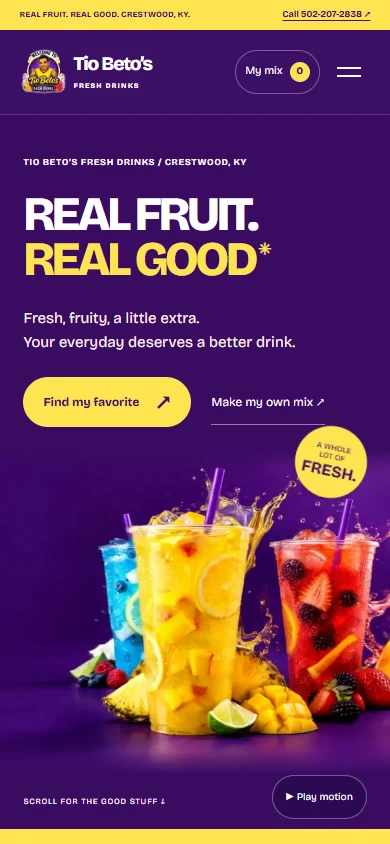Tio Beto’s Fresh Drinks — actual mobile website